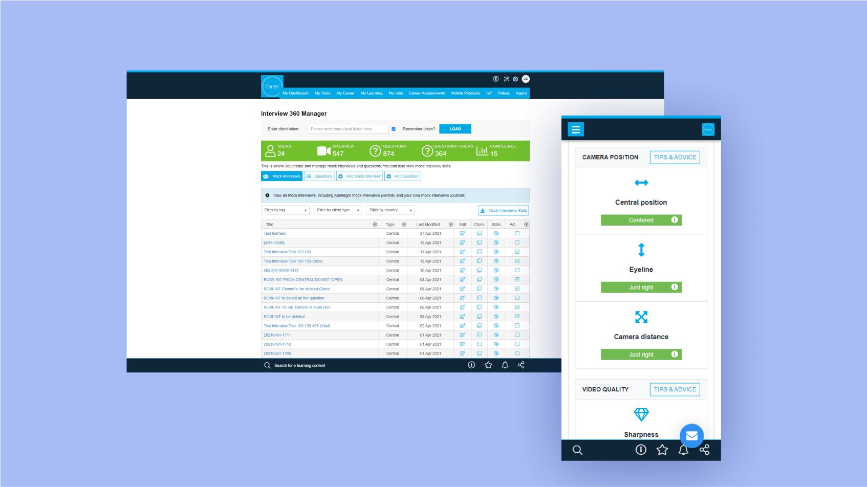 Application interface for career management and transition