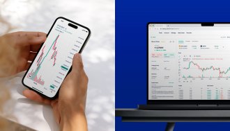 Multi-asset trading platform interface on mobile and desktop devices